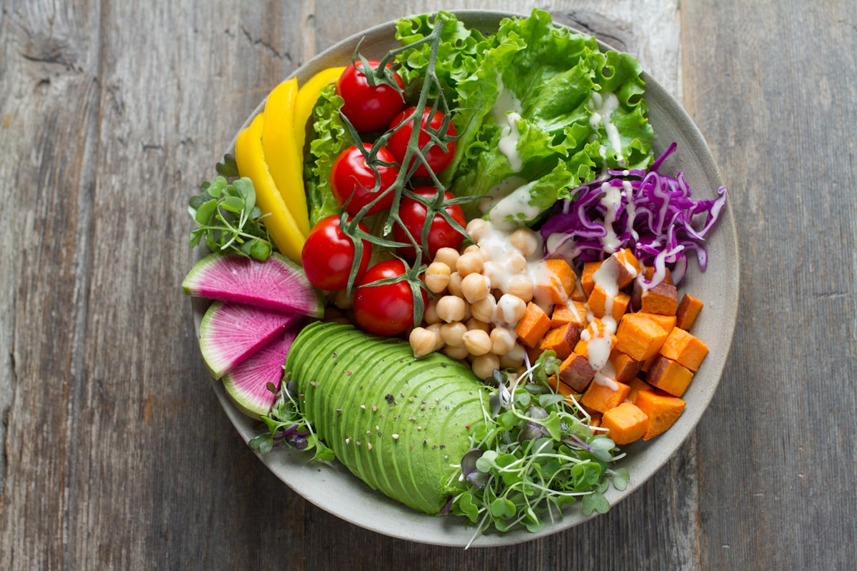 Fresh vegetable and bean salad with colorful ingredients