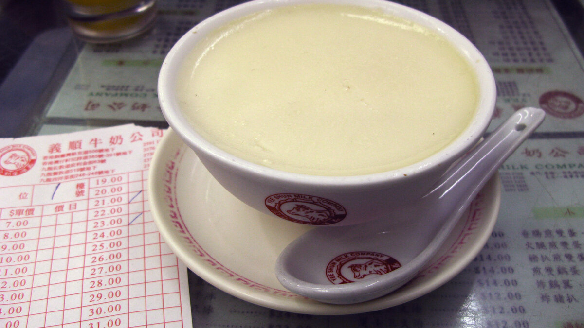 Silky ginger milk pudding in a white bowl