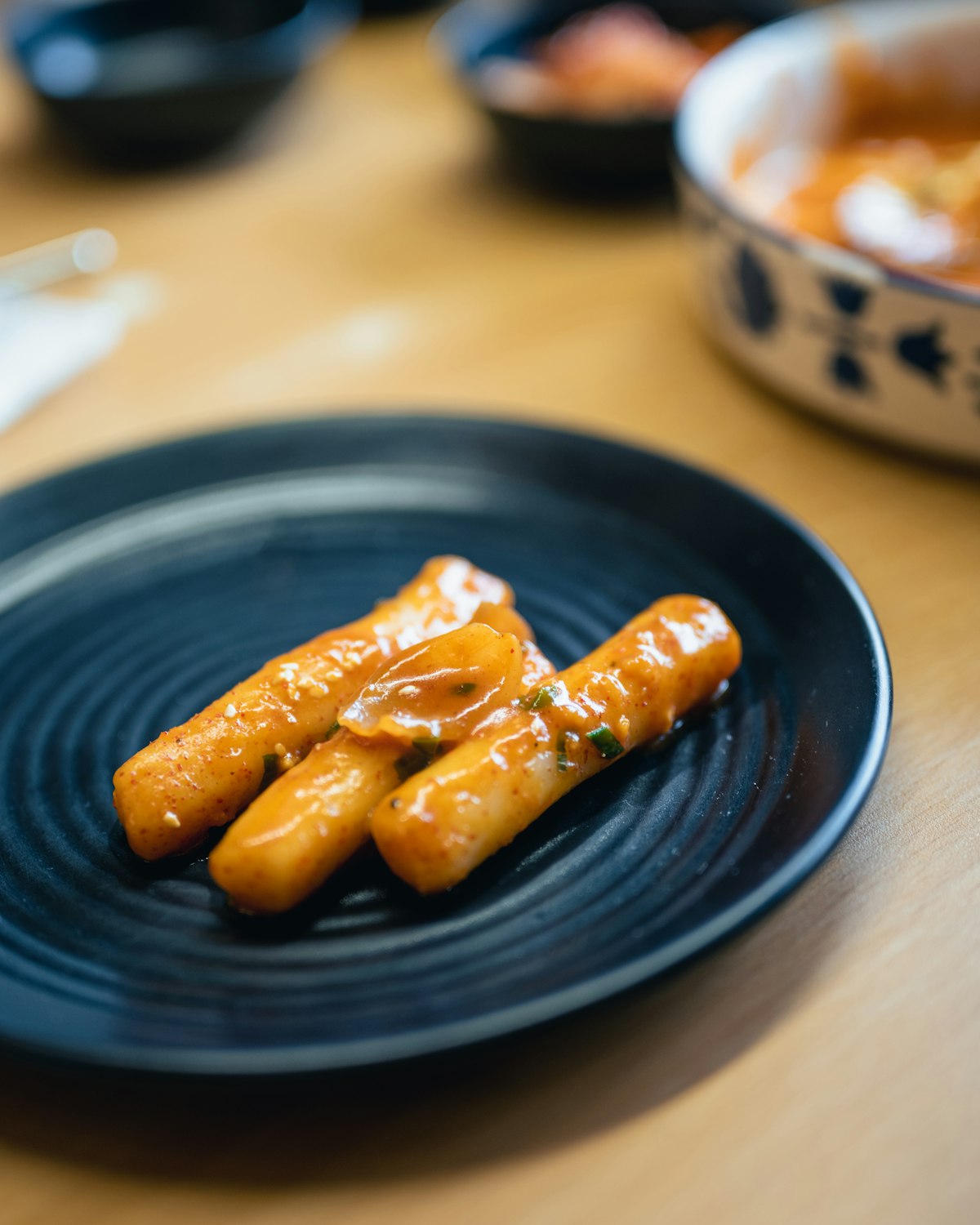 Tteokbokki spicy Korean rice cakes in a red gochujang sauce